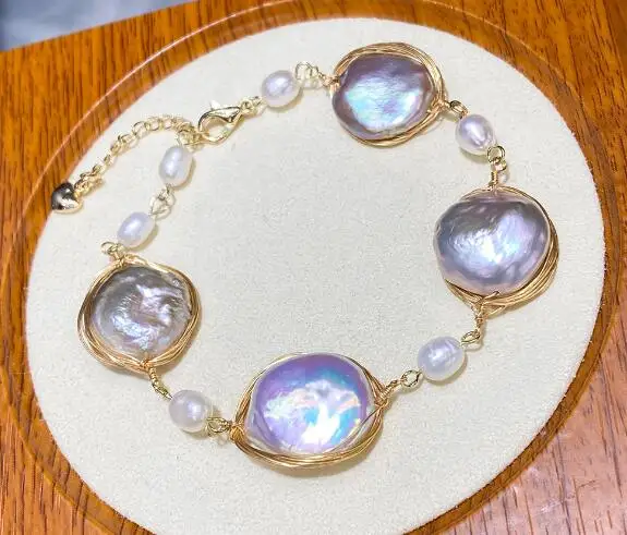 

Natural white freshwater pearl collarbone chain Original Design purple baroque pearl bracelet