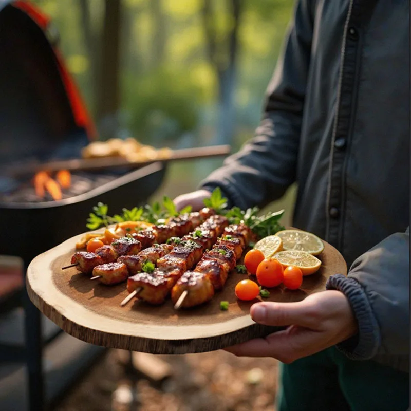 Natural Solid Wood Serving Tray with Unique Grain Handmade Irregular Wooden Steak Plate Cutting Board Restaurant Kitchen Tools