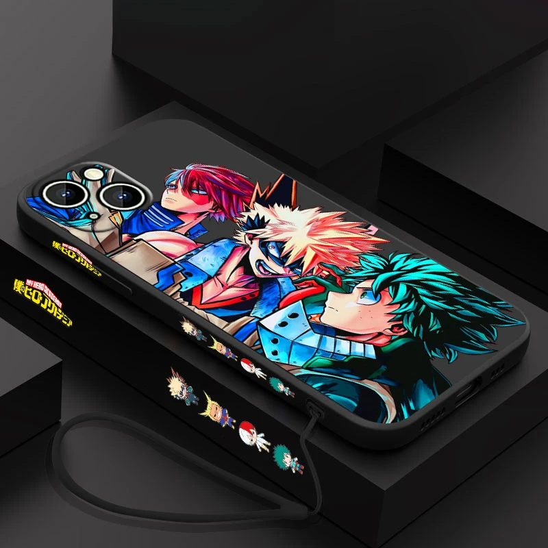 thumbnail image 1 of Funda de teléfono de Anime My Hero Academia para Apple iPhone, 15, 14, 13, 12, 11 Pro Max Plus, 8, 7, SE, funda líquida con Capa de cuerda izquierda, 1 of 5