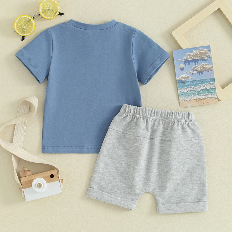 0-3Y Toddler Baby Boys Clothes Sets 2pcs Short Sleeve Letter Print T Shirts Tops + Elastic Waist Shorts FOCUSNORM