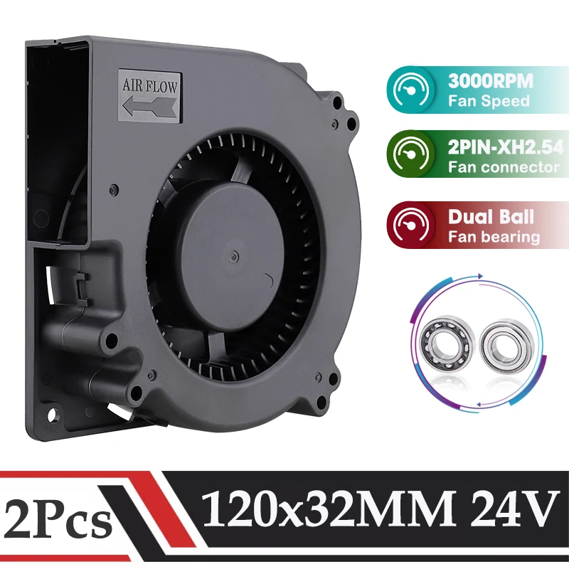 Gdtime-brushless Industrial Machine Blower Cooler Rolamento de Esferas Duplo Ventilador de Refrigeração para Churrasqueira dc 24v 120×32 mm 120 mm 12cm Pcs