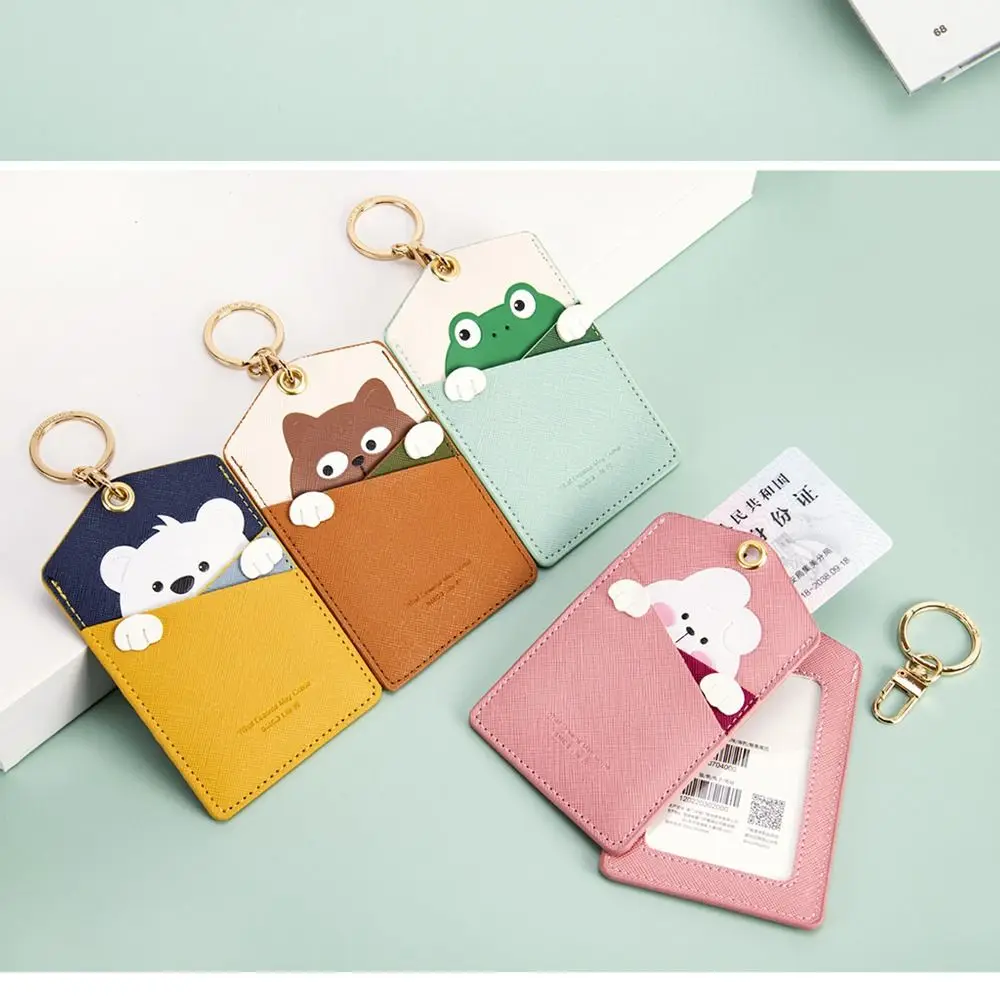 Cute Animal Card Holder Pu Keyring Work Card Package Key Holders Keychain ID Protection Cover Elevator Card Pendant