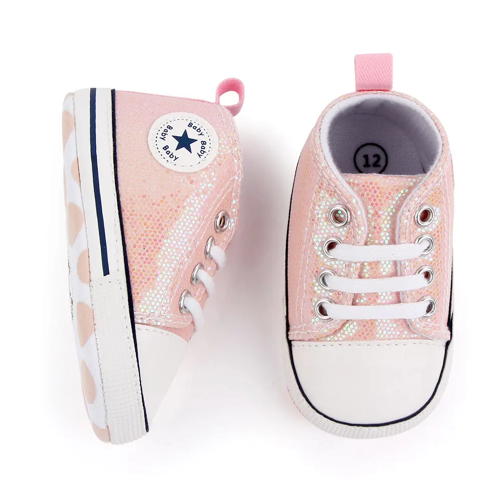 2024 Newborn Sequined Canvas Baby Sneakers Casual Baby Boys Girls Toddler Multi-Color Soft Sole Non-slip Walking Shoes 3