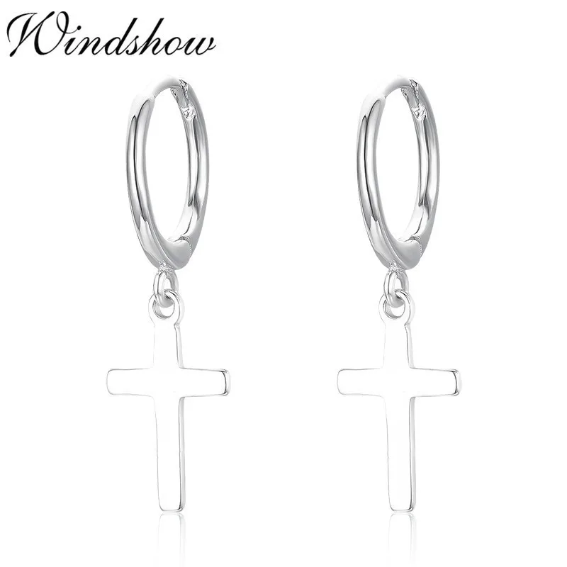 Cute 925 Sterling Silver Small Circle Loop Cross Charm Hoop Earrings For Women Girls Jewelry Pendiente Aros Oorbellen Orecchini 5