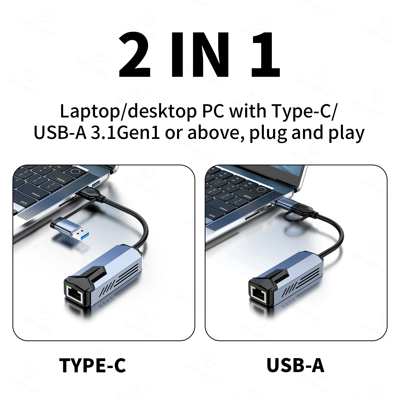 2500/5000Mbps Network Card 2.5G/5Gbps High Speed Wired Adapter USB3.0 Type-C to RJ45 Ethernet Converter For MacBook Notebook PC