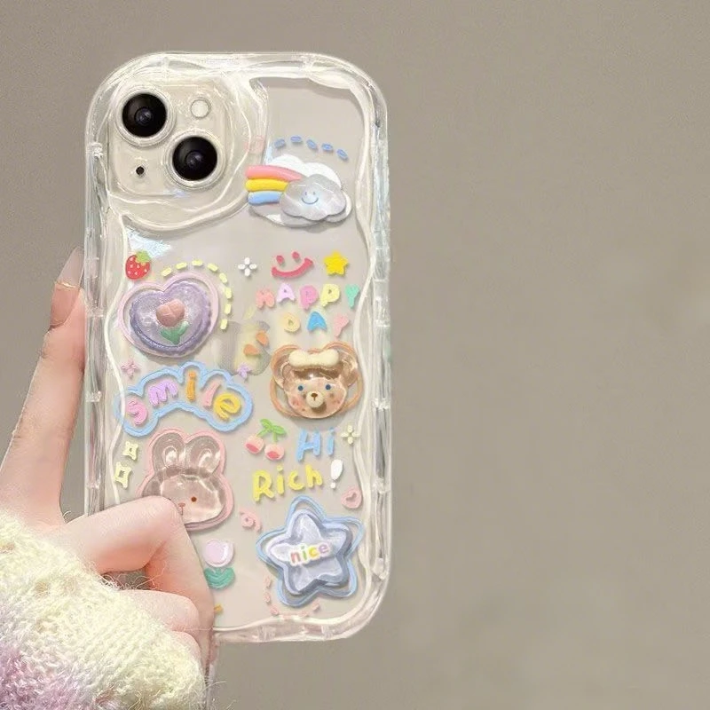 Cute Bear & Rabbit Dolls Clear TPU Phone Case - Stylish and Durable Protection
