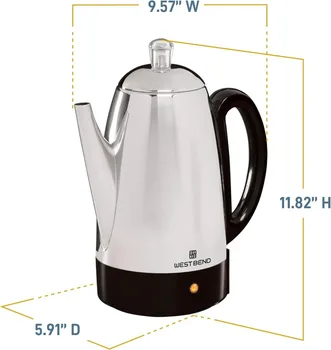 Electric Percolator Coffee Maker, 12-Cup, Classic Style with Heat Resistant Handle, Detachable Cord, Stainless Steel Stem and Basket 2