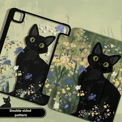 Floral Cluster Cat Tablet Case with Pencil Holder - iPad Air 6 (11 - lnch) (White Flower Cat)