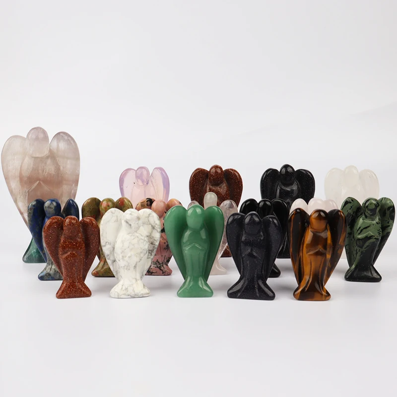 Hand carved natural stone angel figurine, mini Crystal Crafts, Black Jade gemstone, healing, home decoration, 1.5 inch 3