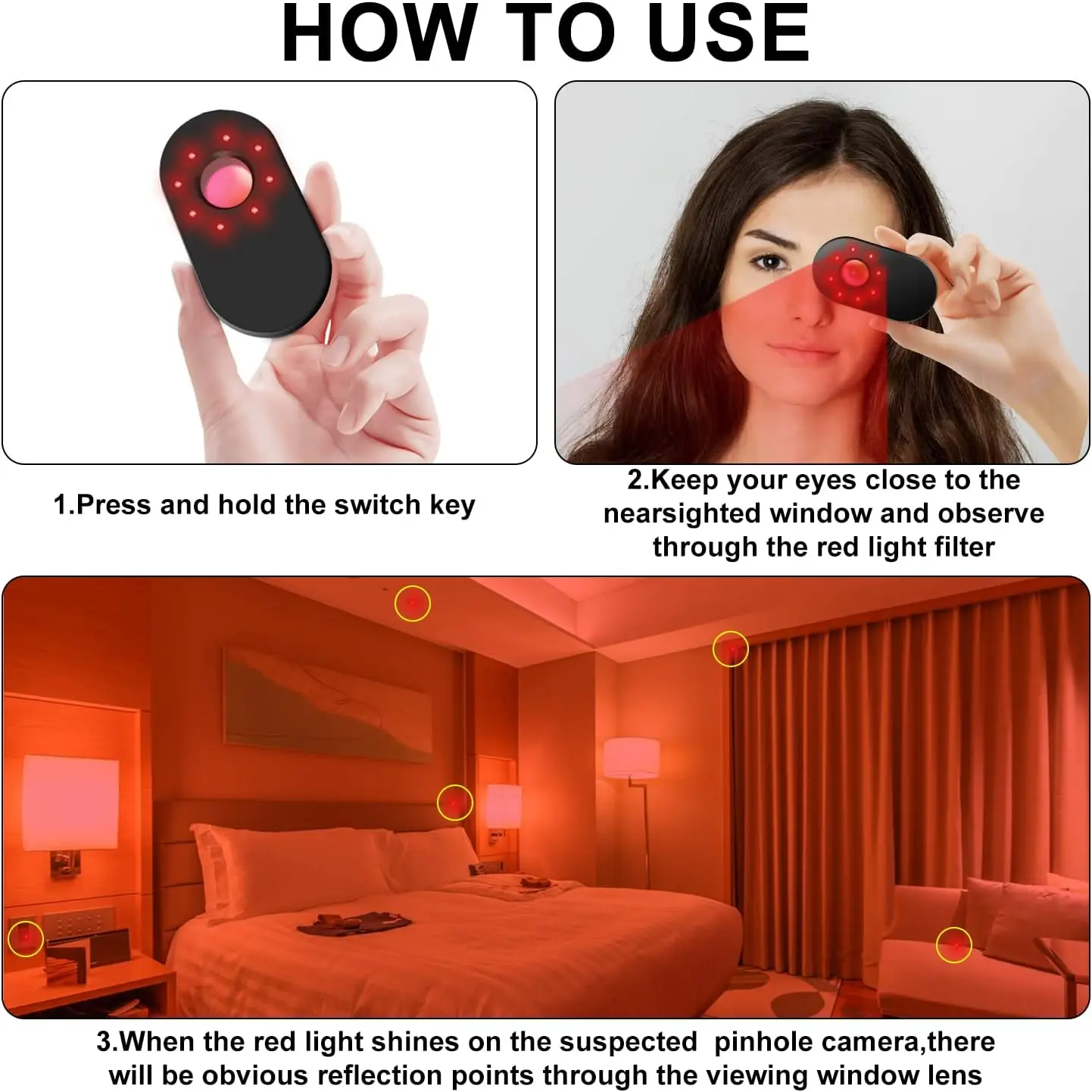 Camera Detector Anti-Sneak Photo and Anti-Monitoring for Hotel Bathroom Scan Camera Personal protection in hotel accommodatio