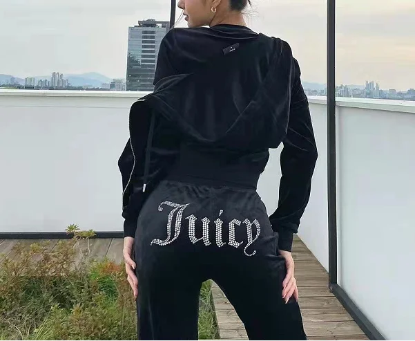 Juicy Apple Tracksuit Women Velvet Sewing Sport Outfit Fleece Two Piece Jogging Set Velour Suits Met Hoodie Pants Suit Womens