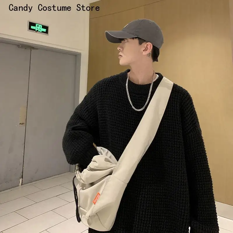 Autumn Pullover Long Sleeve Japan Style Sweater Male Versatile Solid Crew Neck Loose Men's Clothing Ins Winter Korean Fashion