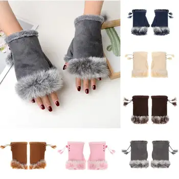Soft Winter Half Finger Gloves Women Warm Luxury Plush Fingerless Gloves Wrist Mittens Writting