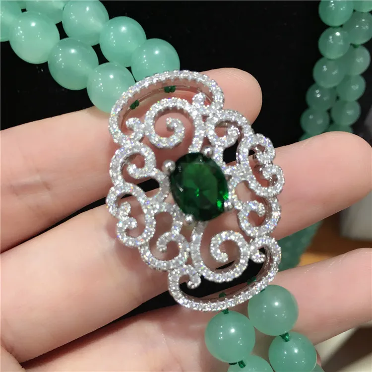 

hot sell natural dongling 8mm green jade beads 2row micro inlay zircon clasp long necklace sweater chain fine jewelry 25-27inch