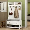 Modern Hall Tree with Storage Bench, 4-in-1 Entryway Bench with Coat Rack, Tall Hall Tree with 4 Metal Double Hooks, Shel 2