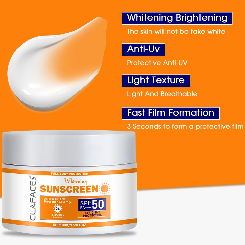 Whitening Sunscreen SPF PA50+ UV Protection Sun Screen Moisturizing Brightening Face Body Arms Thighs Sunblock Skin Care
