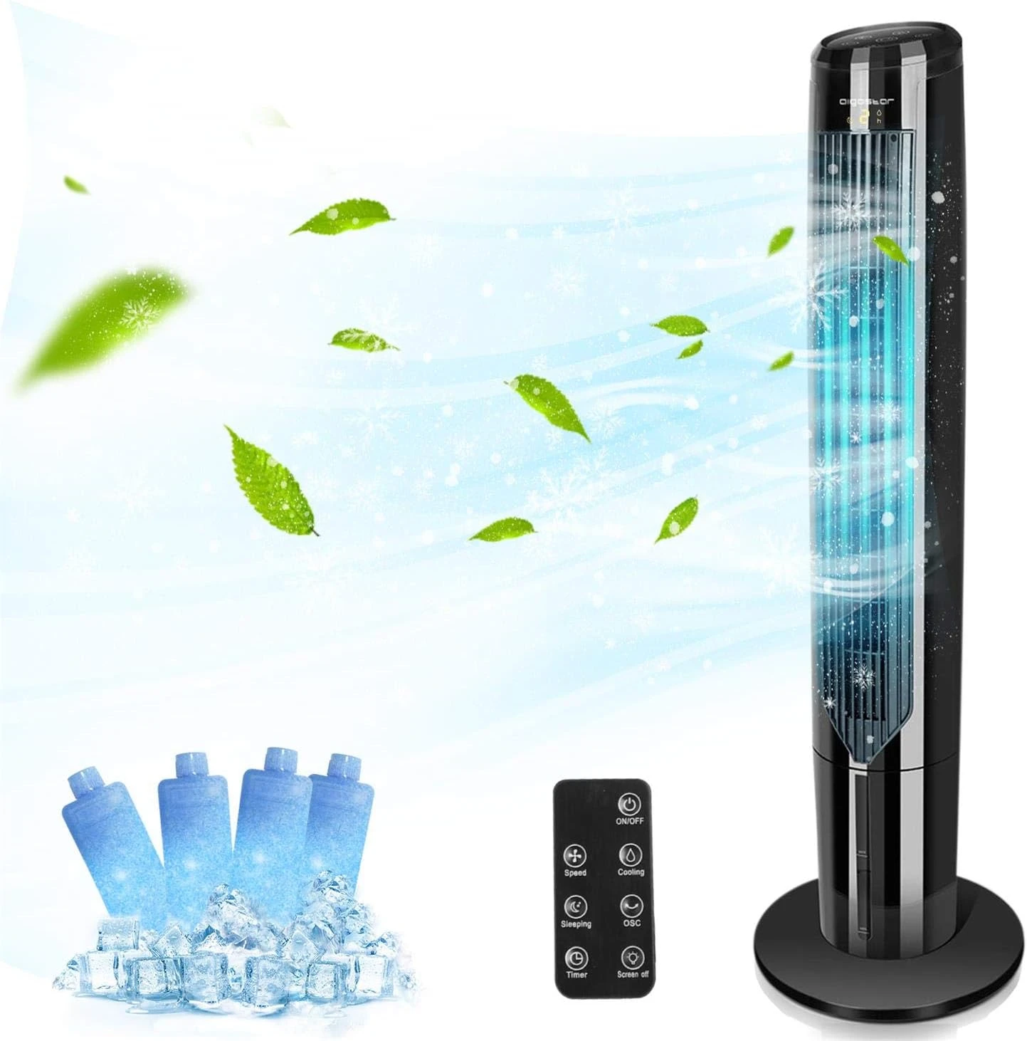 

Fan with Remote Oscillating Quiet Bladeless Evaporative Air Cooler Humidifier for Room, Water Tank, LED Display, 1-9H Timer, 40&