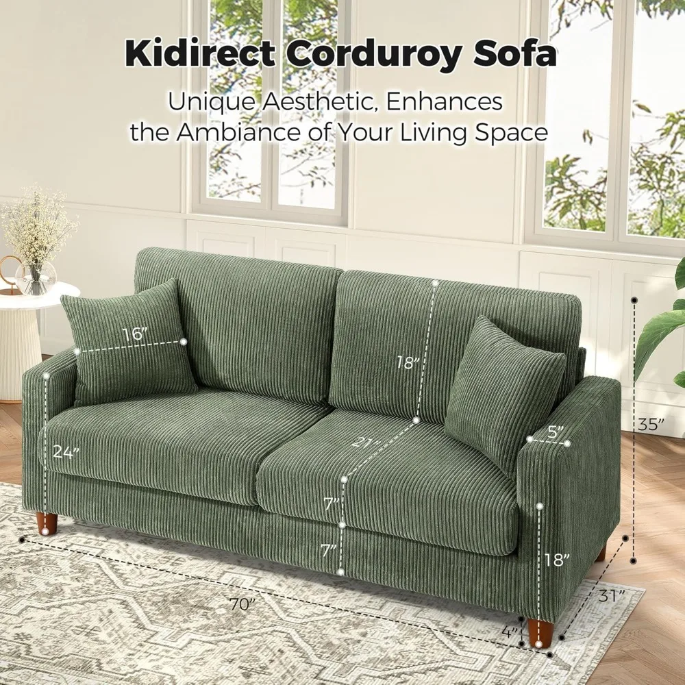 70in Green Sofa, Couches for Living Room 21in Extra Deep Seats, Comfy Corduroy Sofas for Living Room Bedroom Children's Sofas 3