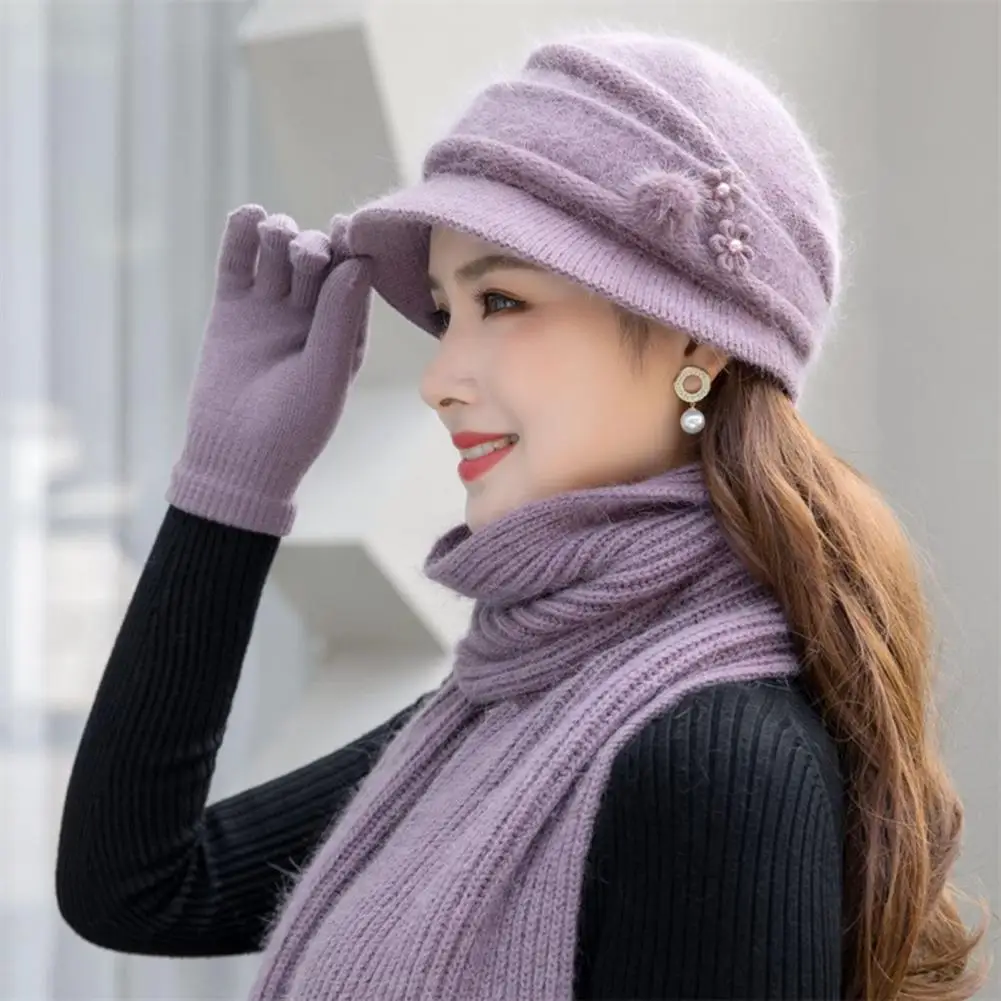 1 Set Stylish Cap Scarf Gloves  Fashionable Thick Winter Hat Scarf  Mother Beanie Cap Scarf Mittens