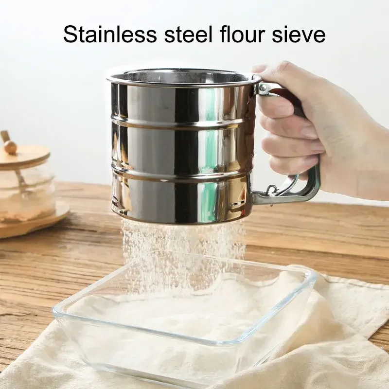 flour sifter 1pc stainless steel for baking powder sugar shaker hand press design fine mesh sieve