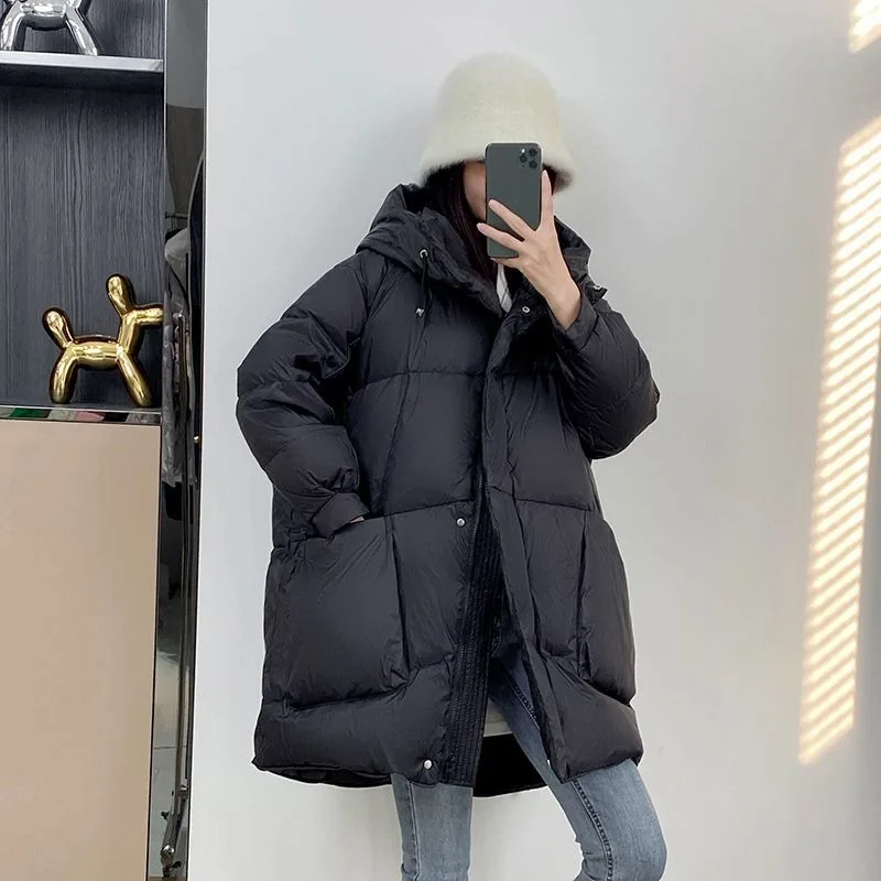 2023 New Women Down Jacket Winter Coat Female Mid Length Version Parkas Loose Large Size Thick Warm Outwear Hooded Overcoat
