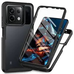 Crystal Clear 360° Protection Case with Front Film, Full Coverage Bumper Cover for Poco X6 5G (Black)