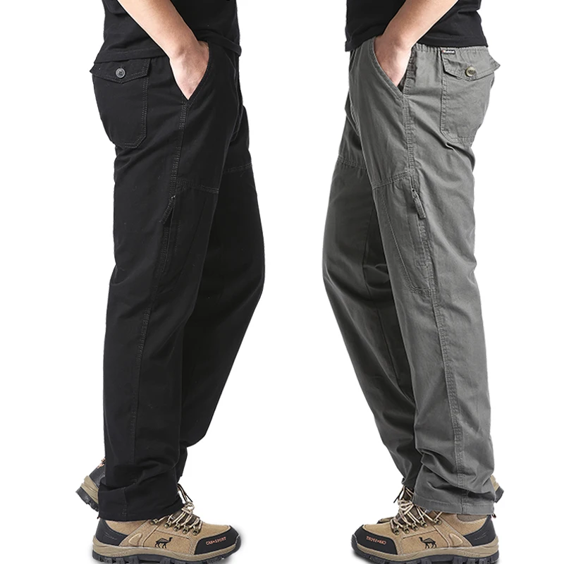 

Men's Casual Cargo Cotton Pants Multi-pocket Work Trousers Loose Elastic Waist Jogging Man Oversize 6XL Utility Dungarees