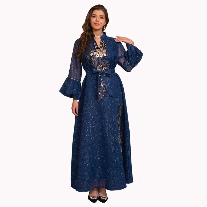 Abaya For Women Muslim Dubai Long 2023 New Line Dress Dubai Turkey Robe Stand Collar With Belt Office Lady Party Dress Fashion