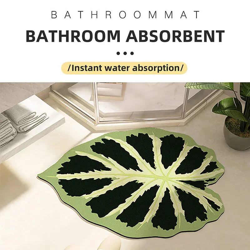 Bathroom Mat U Shape Leaf Absorbent Bath Foot Mats Carpet Anti-Slip Rubber Room Rugs Toilet Floor Shower Pad Entrance Door Mat,bath mat