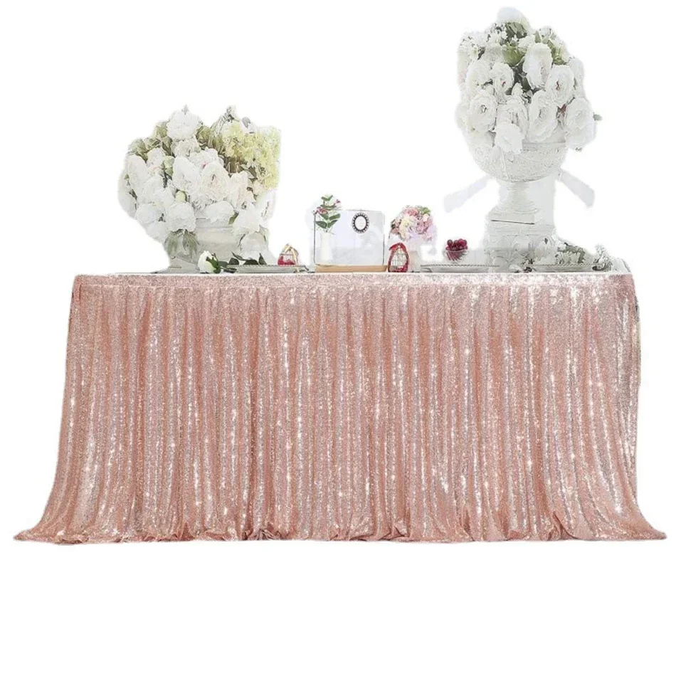 Gold Sequin Table Skirt Pleated Ruffle for Round Rectangle Square Table for Baby Birthday Party Banquet Wedding Christmas Table Skirt