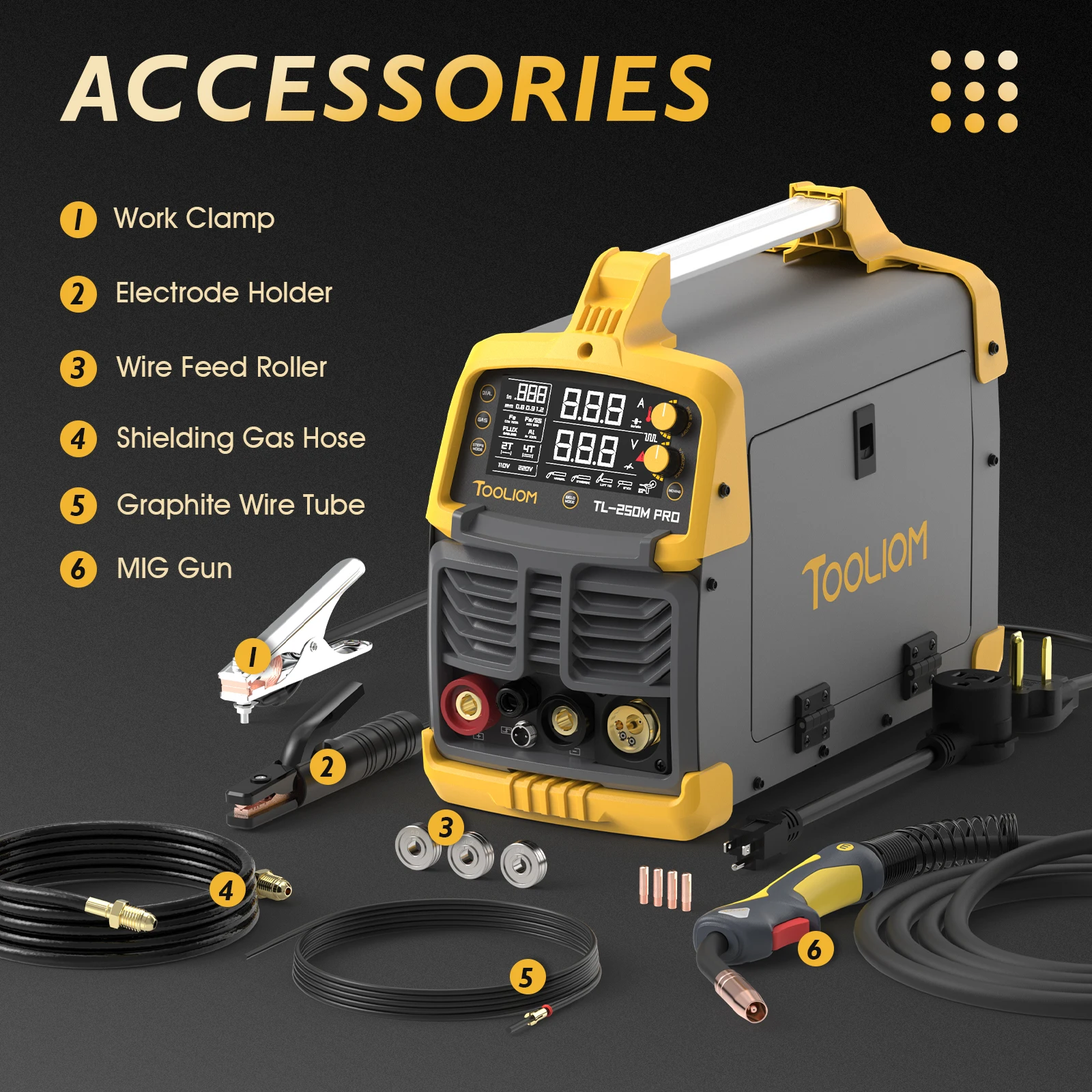 TOOLIOM Aluminum MIG Welder with Pulse 110V/220V Dual Voltage 4 in 1 Multifunctional Welding Machine Gas/Gasless Flux 6