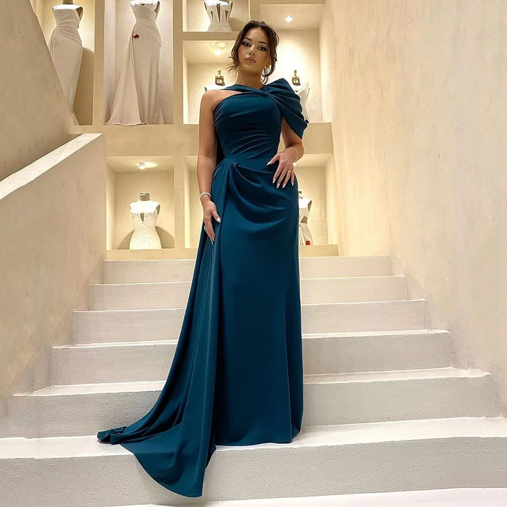 

Msikoods Blue Saudi Arabia Prom Dresses Mermaid Evening Dresses One Shoulder Party Gown Formal Occasion Dresses Vestidos