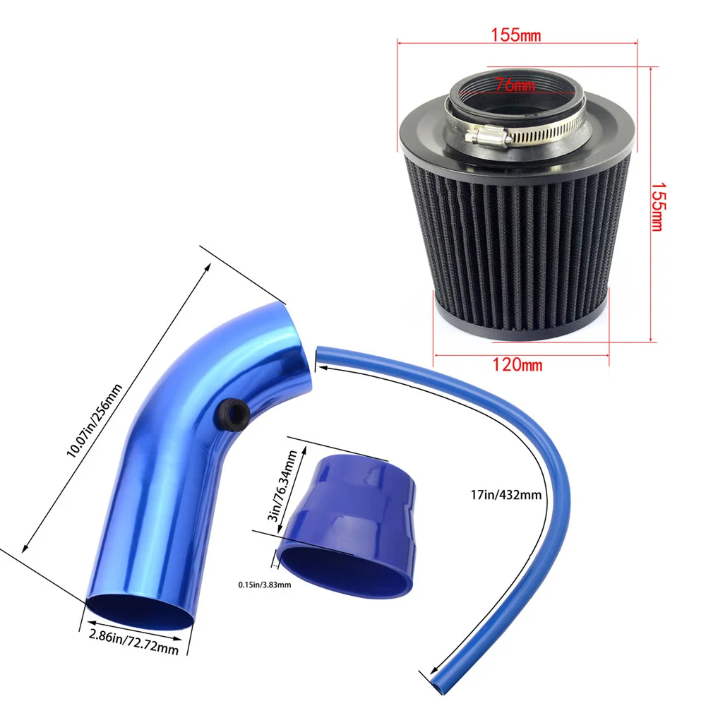 76mm Universal Car Racing Cold Air Intake System Turbo Induction Pipe Tube Kit Aluminum With Cone Air Filter Inlet air intake kit