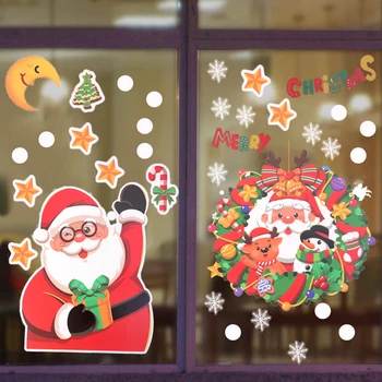 Christmas Window Stickers Santa Claus Xmas Tree Glass Stickers Ornament New Year Party Decorations Decal 2024 Christmas Gifts