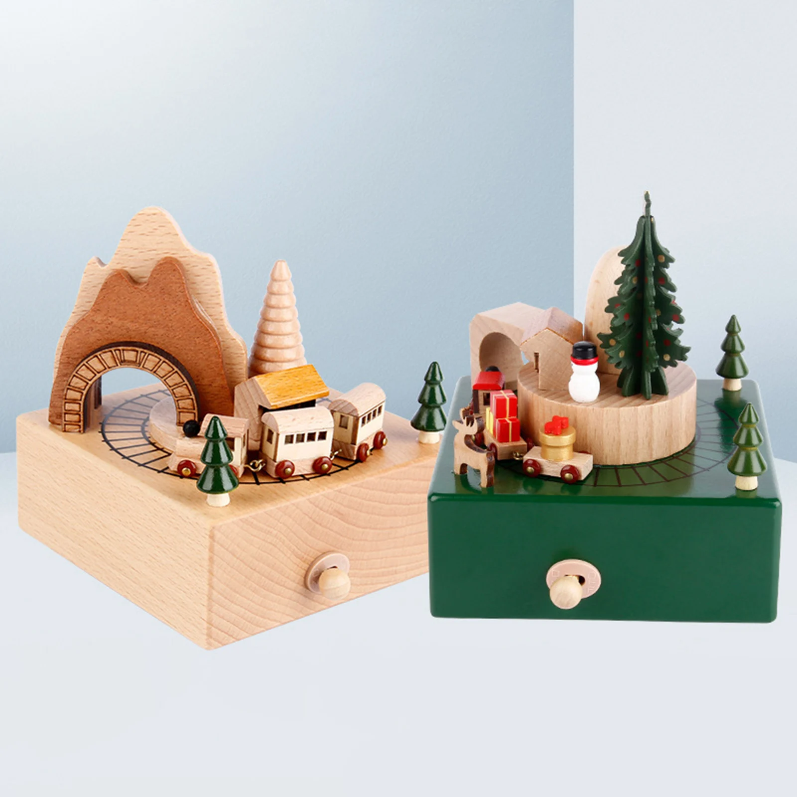 Carousel Musical Box Wooden Wind up Music Box DIY Crafts Christmas Decoration for Home Xmas New Year Decors Kids Gift