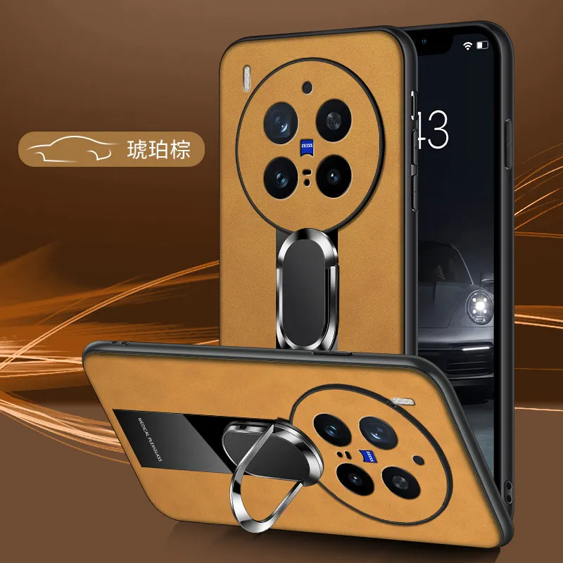 Elegant Leather Ring Stand Anti-Fall Shockproof Bumper Case Cover