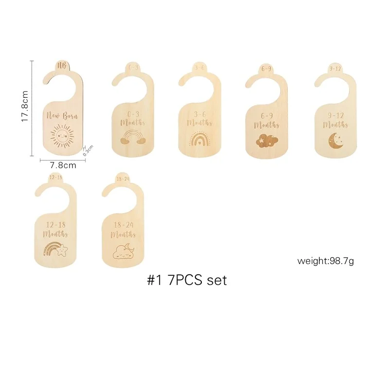 7Pcs Baby Closet Size Dividers Wooden Baby Closet Organizer Hooks 0-24 Months For Home Nursery Decoration