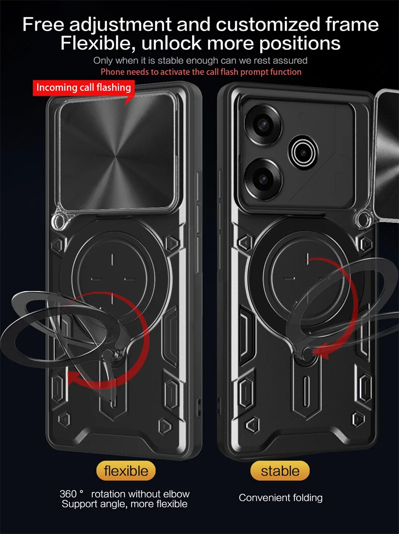 Magnetic Ring Armor Shockproof Phone Case with Lens Protector
