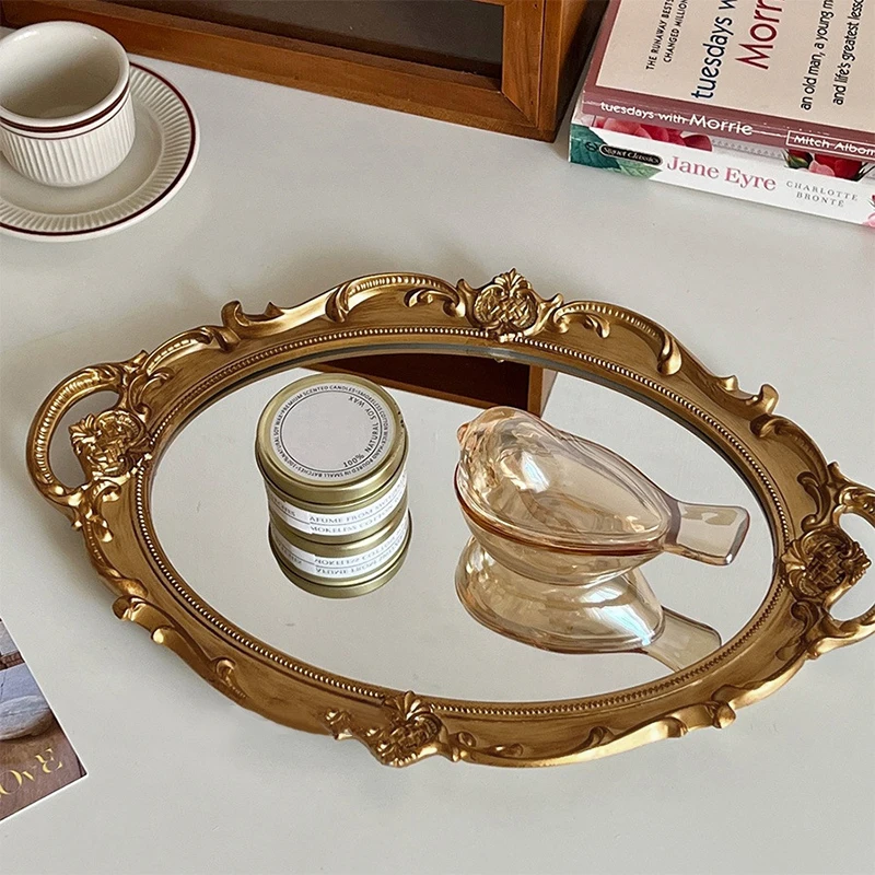 Retro Tray Plastic Mirror Decoration Europe Style Wedding Party Dessert Cupcake Stand Tray Jewelry Storage Tray Photography Prop 3