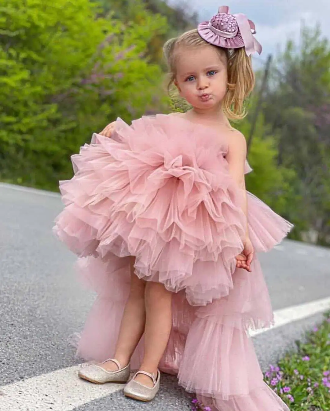 

Розовое Пышное Платье с цветочным принтом для девочек, платье принцессы с прозрачным воротником для свадебной вечеринки, платье для первого причастия, платье на день рождения для девочек