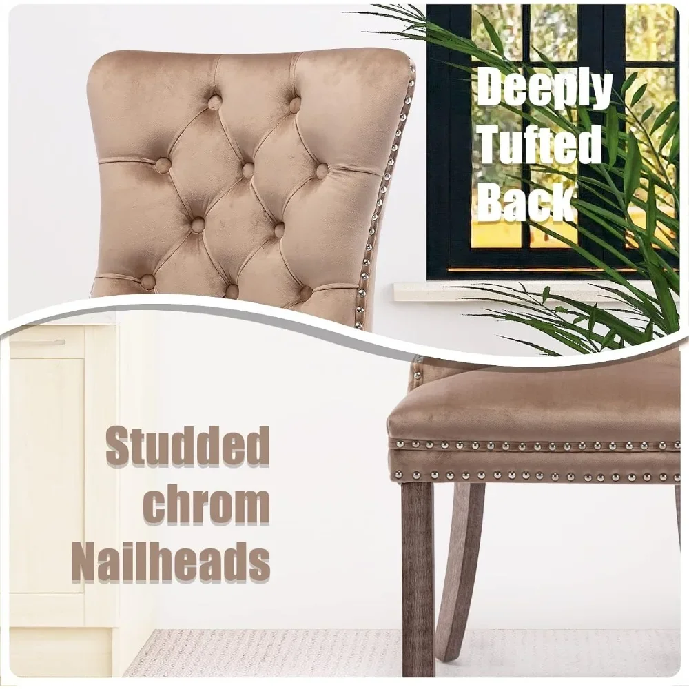Velvet Dining Chair Set of 6, High Back Side Chair, Modern Upholstered High End Tufted Side Chair with Button Back Loop 4