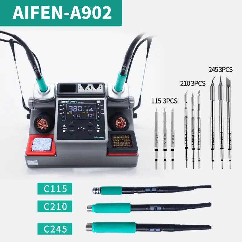 AIFEN A902 Soldering Station  C115 C210 C245 Double Station Welding Rework Station For Cell-Phone PCB  IC Repair Solder Tools 6