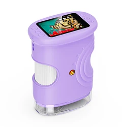 Enhanced Portable Digital Kids' Microscope with Rechargeable 2.0 Screen - Educational Gift for Children and Students (Purple)