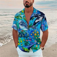 2024 New Men's Summer Short Sleeve Shirt 3D Ocean Animal Printed Button Down T-Shirt Hawaii High Temperament Men's Fashion Shirt 2