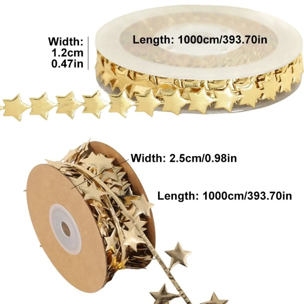 Artificial Star Decorative Ribbon 10 Meter Pu Leather Christmas Tree Hanging Ornaments Gold Silver