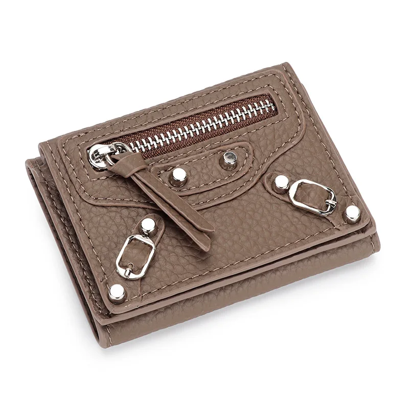 Elegant Genuine Leather Women's Motorcycle-Style Wallet with Fashionable Cactus Design and Magnetic Closure