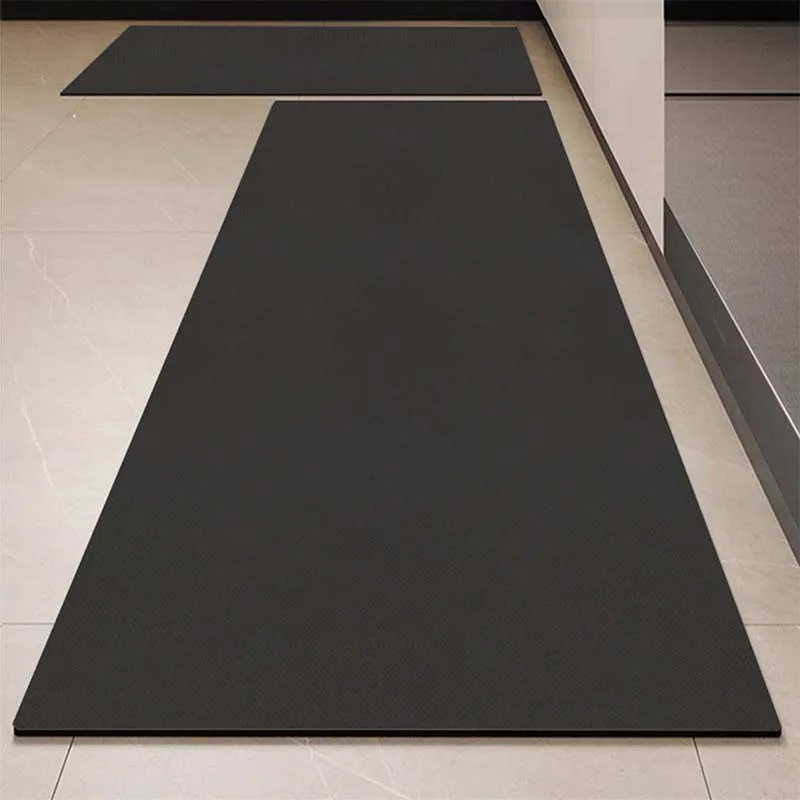 Tapete monocromático do assoalho do PVC para a área da cozinha, tapete impermeável, tapete de couro à prova de óleo, tapetes longos antiderrapantes, preto