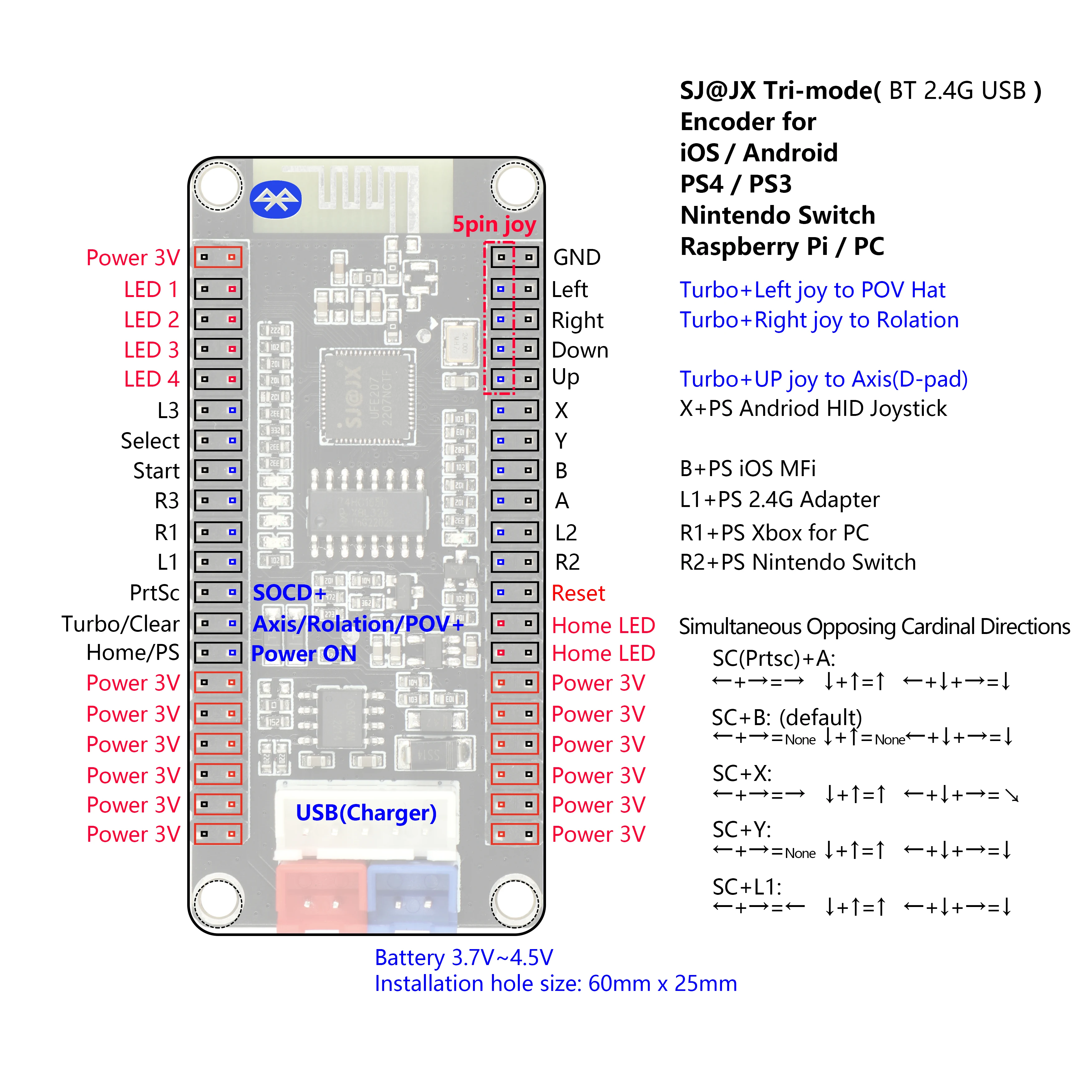 Enhanced USB Arcade Joystick Bluetooth Encoder Board with Power Box