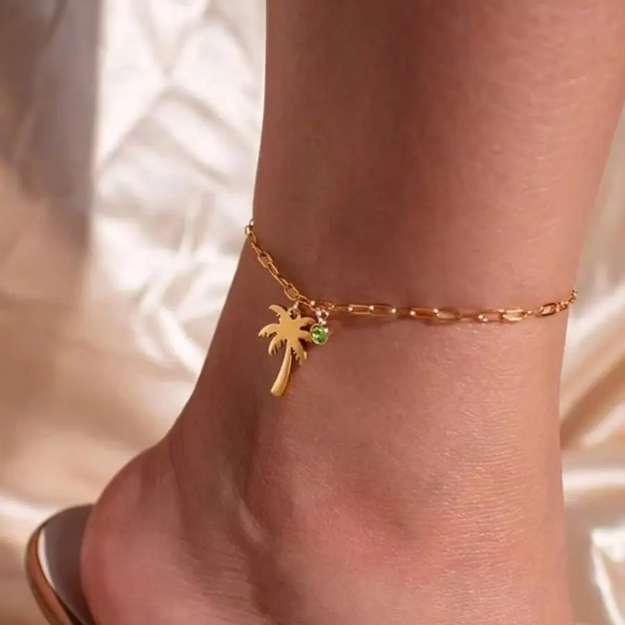 Gold Plated Stainless Steel Chain Anklets For Women