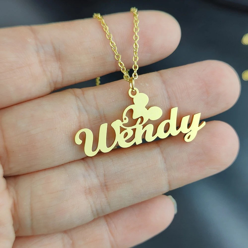 Custom Name Necklace Personalized Anime Cartoon Pendant Nameplate Stainless steel Gold Necklace Kids Birthday Gift Jewelry